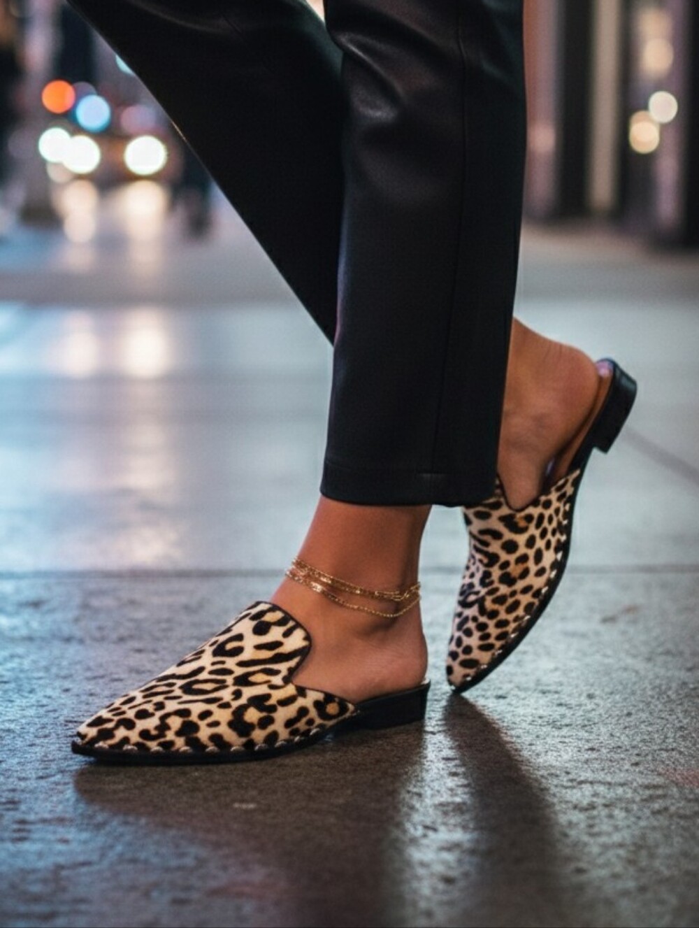 Bleecker & Bond 9M Mobwife Western  Studded Leopard Calf Hair Leather Mule